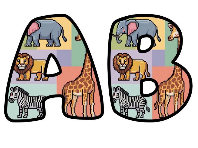 Zoo Animals Retro 8-Bit Pixel Alphabet Letters | Classroom Display, A-Z 0-9