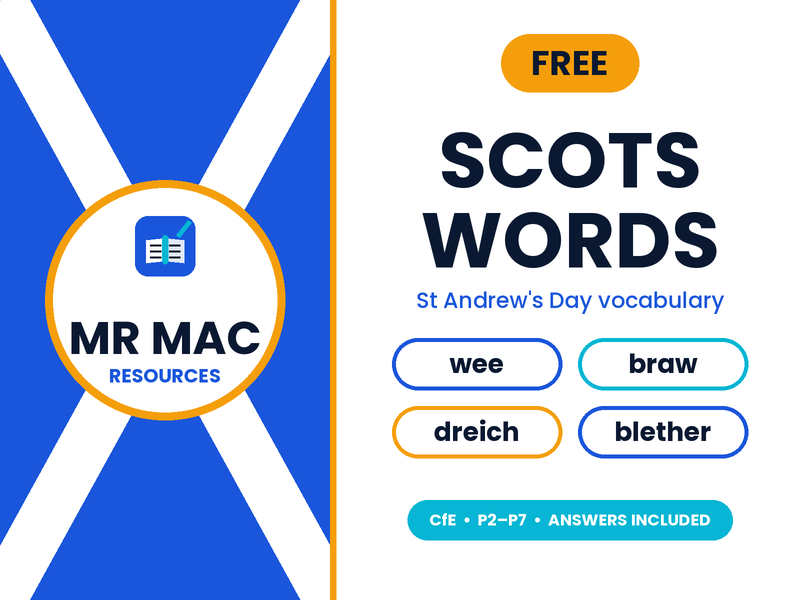 FREE St Andrew's Day Scots Words Activity - Scottish CfE - P2-P7