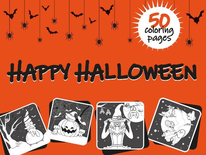 Cute Halloween Coloring Pages – 50 Square Pages
