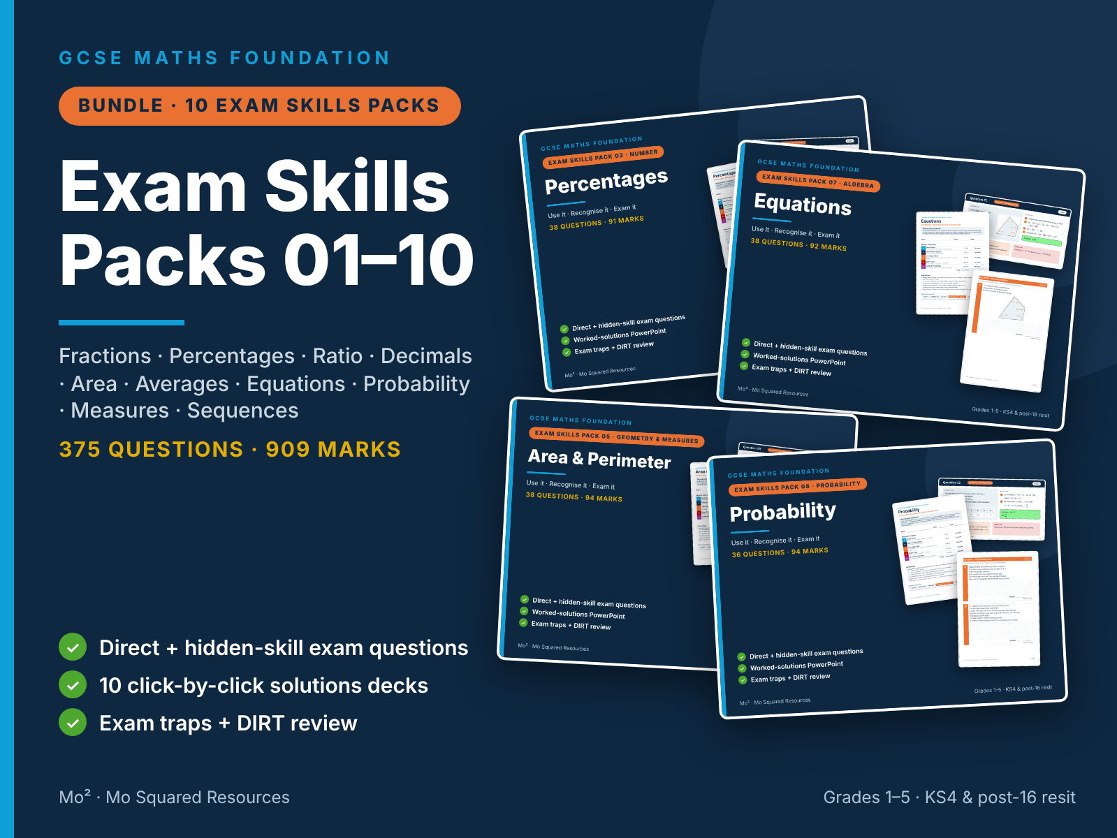 Exam Skills Packs 01–10 Bundle – GCSE Maths Foundation (375 Exam Questions + Worked Solutions)