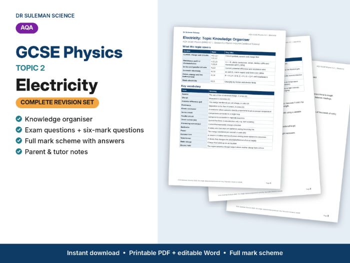 AQA GCSE Physics P2 Electricity Revision + Exam Questions