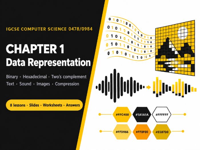 Cambridge IGCSE Computer Science (0478) Chapter 1: Data representation – 8 lessons + worksheets