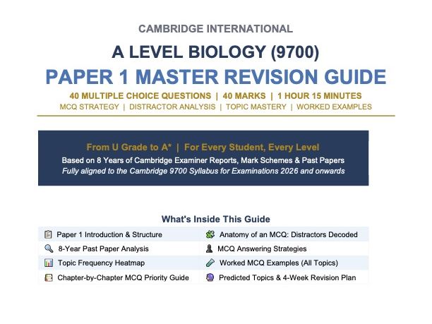 CIE A level Biology Paper 1 Master Revision Guide I Full Analysis of Past Paper 1 from 2018 - 2025