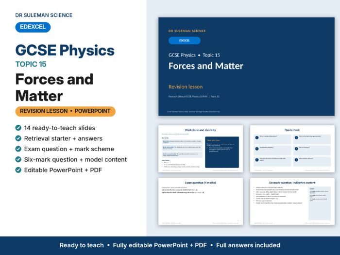 Edexcel GCSE Physics Topic 15 Forces & Matter Revision Lesson PPT