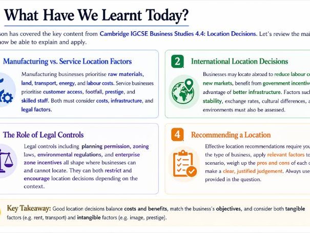 Cambridge iGCSE Business - 4.4 Location Decisions