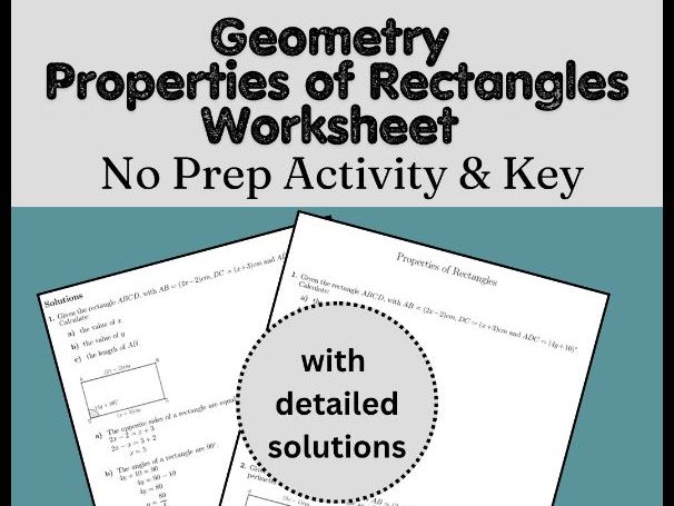 Geometry Properties of Rectangles Worksheet No Prep Activity & Key