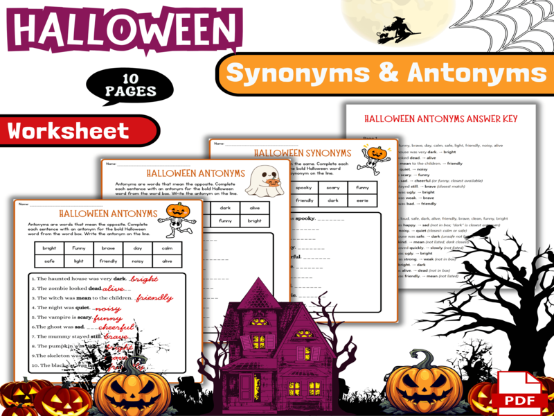Halloween Synonyms & Antonyms Worksheets | 2nd–3rd Grammar Practice Activity Create