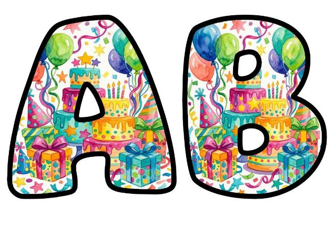 Birthday Cake Balloons Bubble Letters | Seasonal Bulletin Board Letters | Classroom Display Pack
