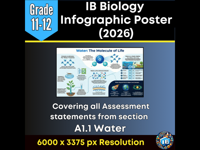 IB DP Biology Digital Infographic Poster: A1.1 Water – The Molecule of Life 2026