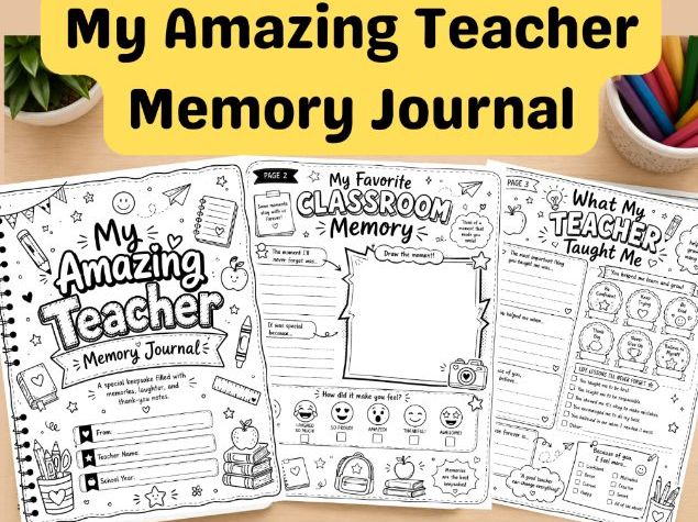 Teacher Appreciation Card Printable | Memory Journal for Students to Give Teacher | End of Year Gift