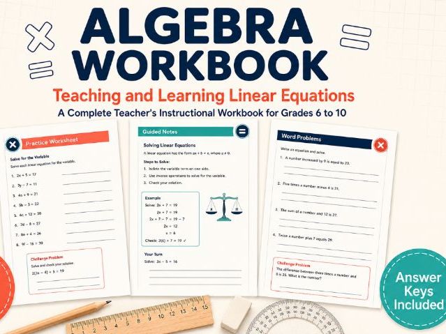 Algebra Workbook: With Algebra Lessons, Worksheets, Activities, Games, Practice and Test / Exam Prep