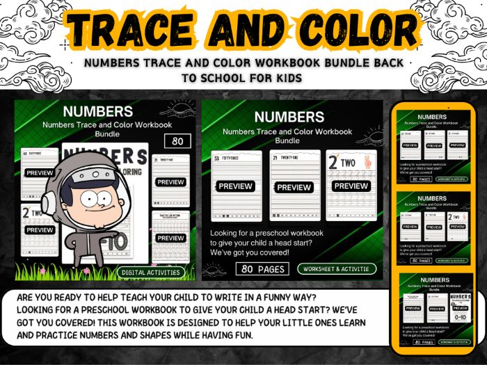 Numbers Trace and Color Workbook Bundle back to school and end of year activities