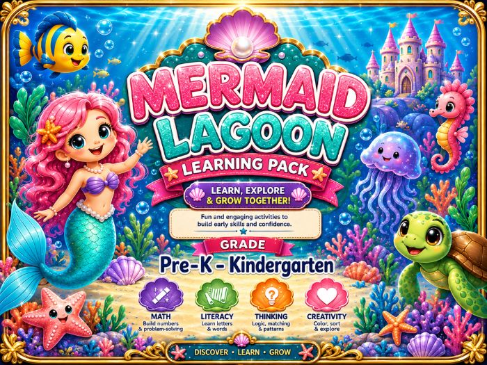Mermaid Lagoon Learning Pack | Math, Literacy & Fine Motor Activities | Pre-K–Kindergarten