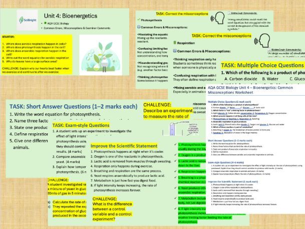 GCSE Bioenergetics Photosynthesis Respiration Revision - Common Misconceptions & Practice