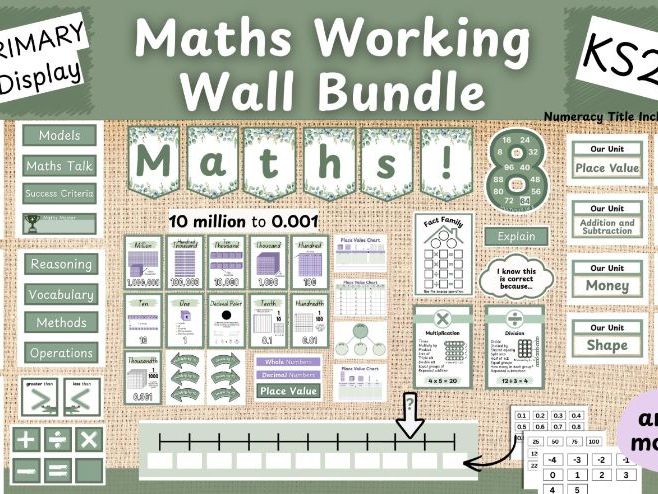 KS2 Maths Working Wall Display Bundle, Place Value, Numeracy Resources, Calm Classroom Display