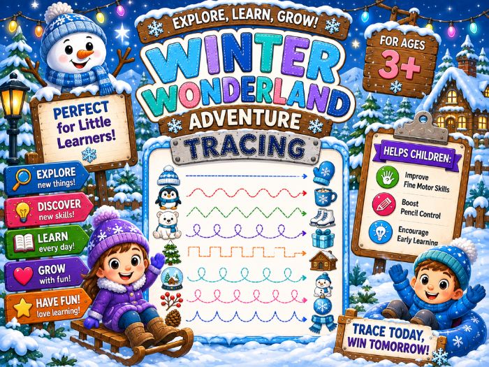 Winter Tracing Worksheets | Fine Motor & Pre-Writing Activities | Preschool–Grade 1