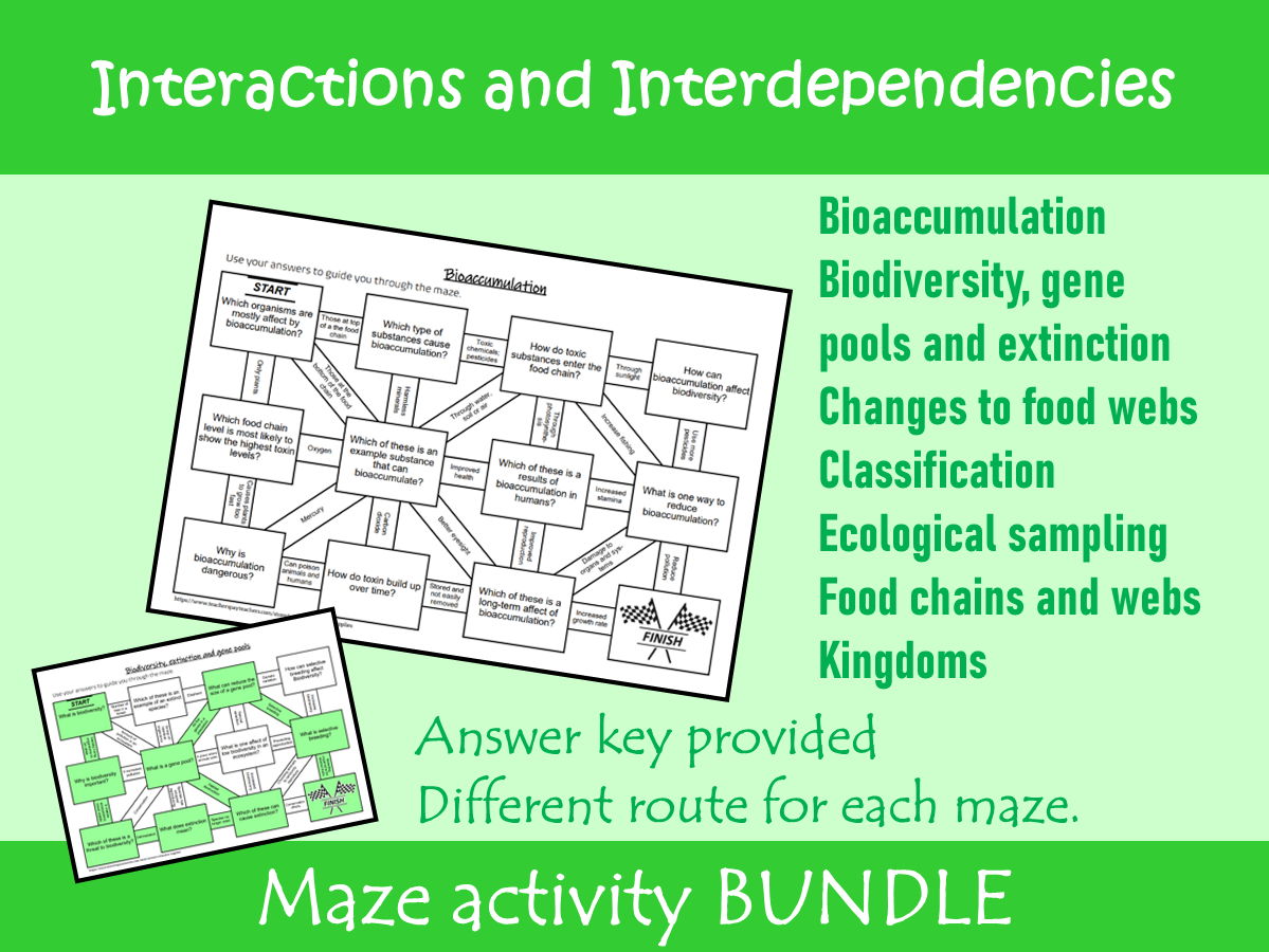 Interactions & Interdependencies Maze Worksheets Bundle | KS2–KS3 Science Revision Activity