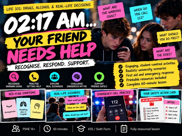 PSHE Drugs & Alcohol Lesson 5 - Drug & Alcohol Emergency Peer Pressure, Alcohol & University Safety
