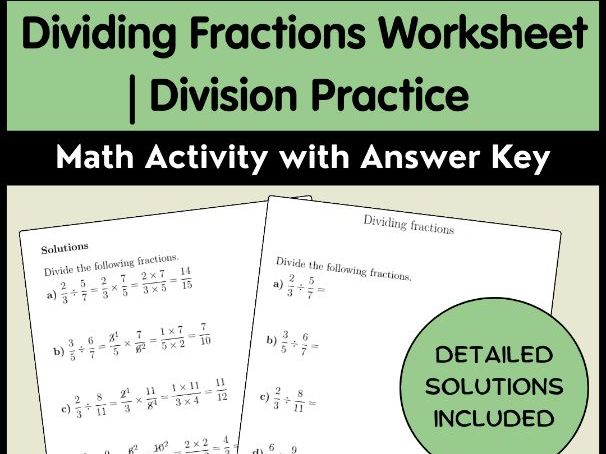 Dividing Fractions Worksheet | Division Practice Math Activity with Answer Key