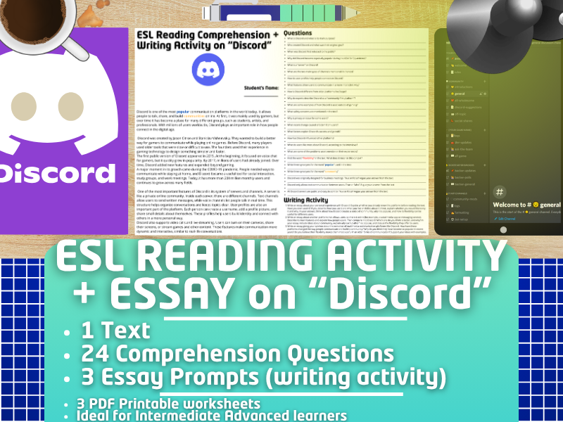 ESL Reading Comprehension + Writing Activity Worksheets - Discord