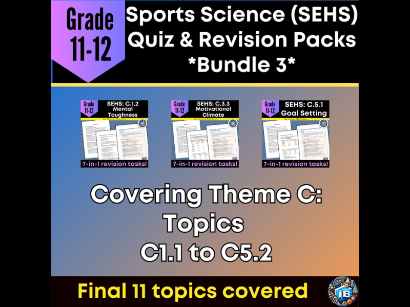 IB DP Sports Science (SEHS): Theme C – Sports Psychology – Quiz & Revision Bundle 2026