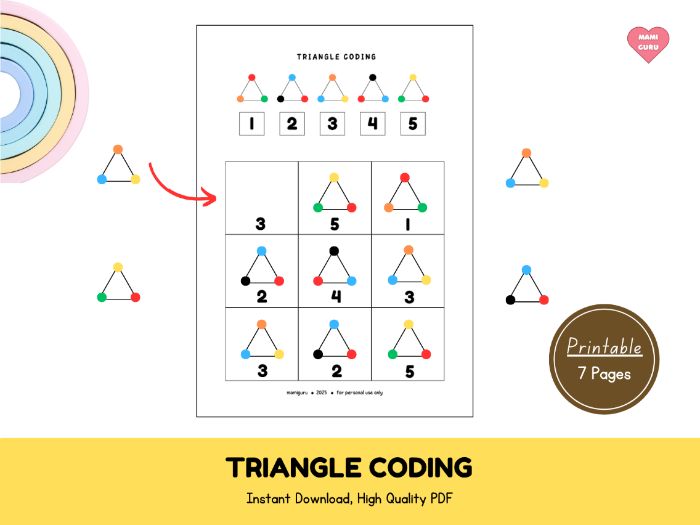 Triangle Coding Worksheets for Kindergarten