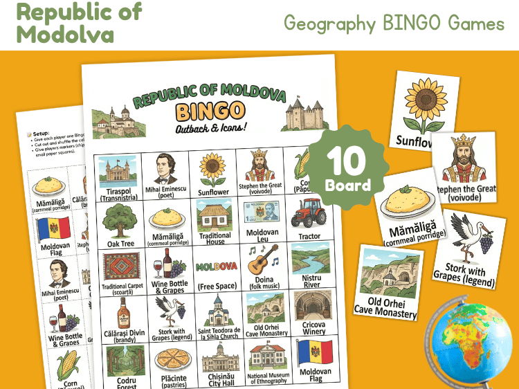 Moldova Geography Bingo | Country Study Printable Game