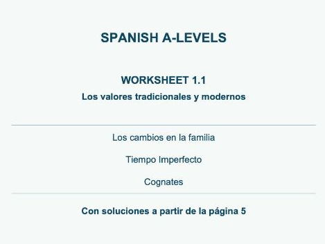A-Level Spanish worksheet: Modern and traditional values