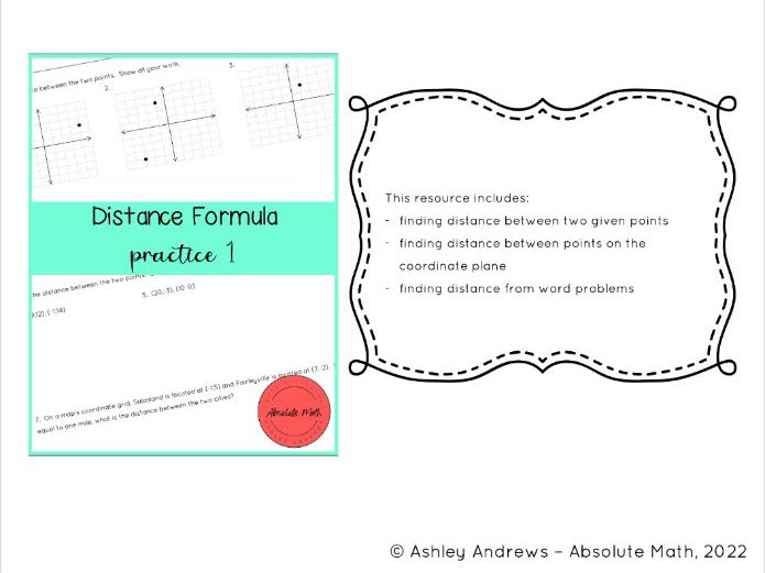 Distance Formula Practice 1 Teaching Resources