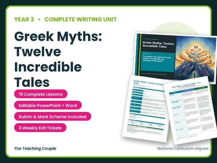Greek Myths: Twelve Incredible Tales | Year 3 English Unit | 15 Complete Lessons + Resources