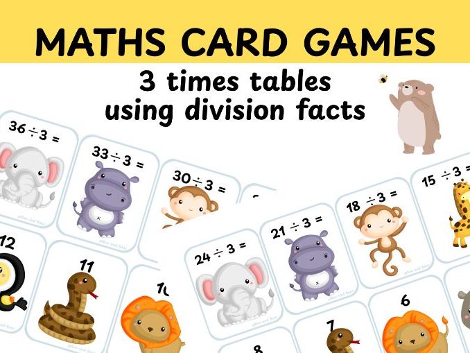 Three times table division card game