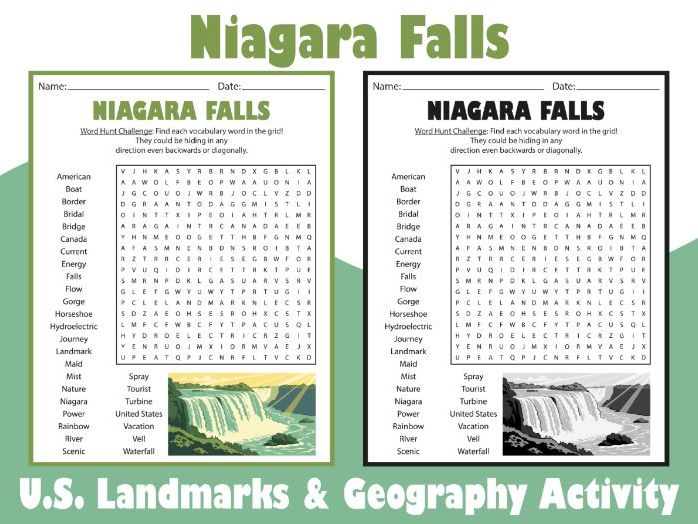 Niagara Falls Word Search Puzzle | U.S. Landmarks & Geography Activity