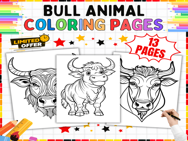 Bull Coloring Pages | Farm Animal Colouring Sheets - Creative Wildlife Art Activities for Kids