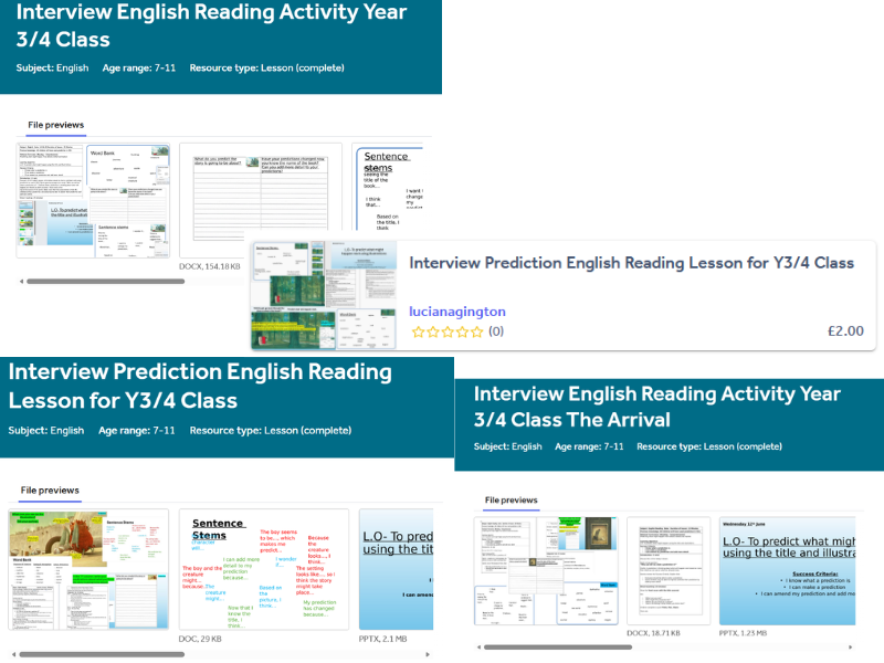 Year 3/4 English Reading Interview Lesson Bundle