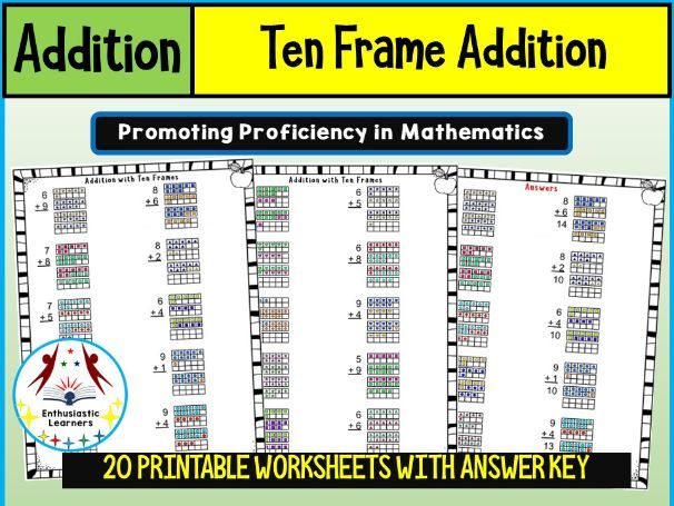 Addition Ten Frames Worksheets – Beginner Level Math Problems