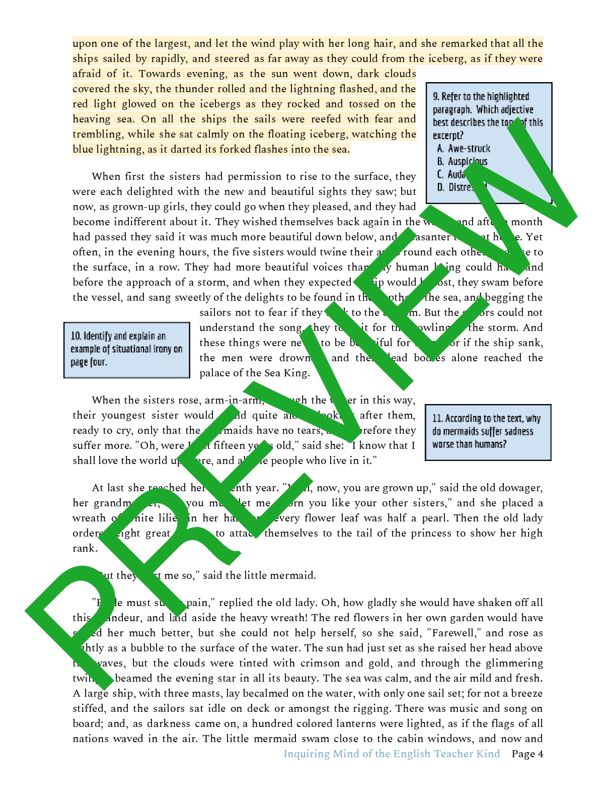 "The Little Mermaid" by Hans Christian Andersen Close Reading ...