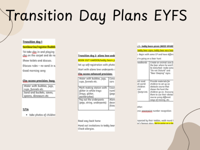 EYFS Reception New Starters Transition Day Plans