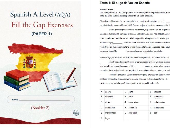 Spanish A Level Fill the Gap 18 Exercises + Answers (booklet 2)
