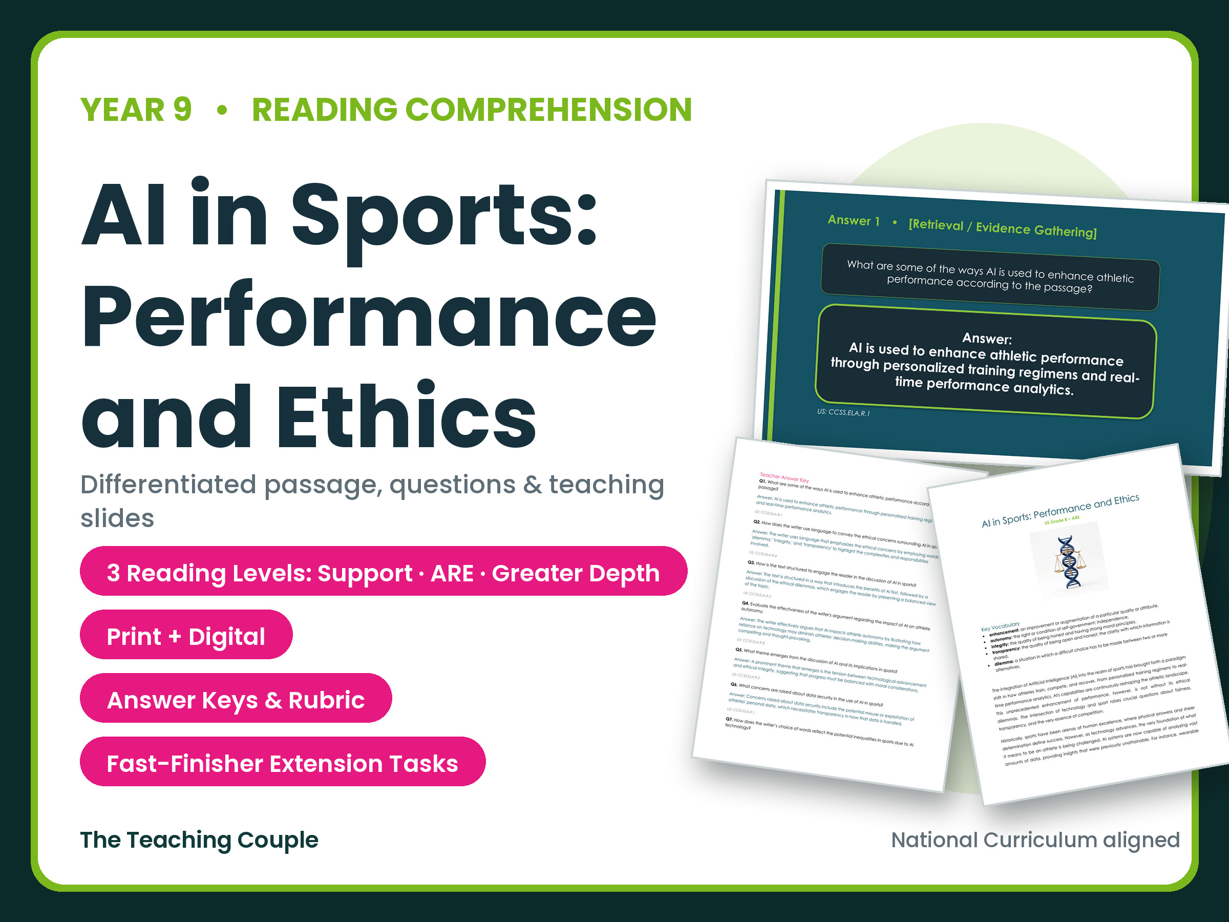 AI in Sports Reading Comprehension Bundle | Year 9 (KS3)