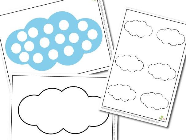 Cloud Activity Set with Coloring, Templates, Tracing, and Dot-to-Dot Pages for Preschool and EL