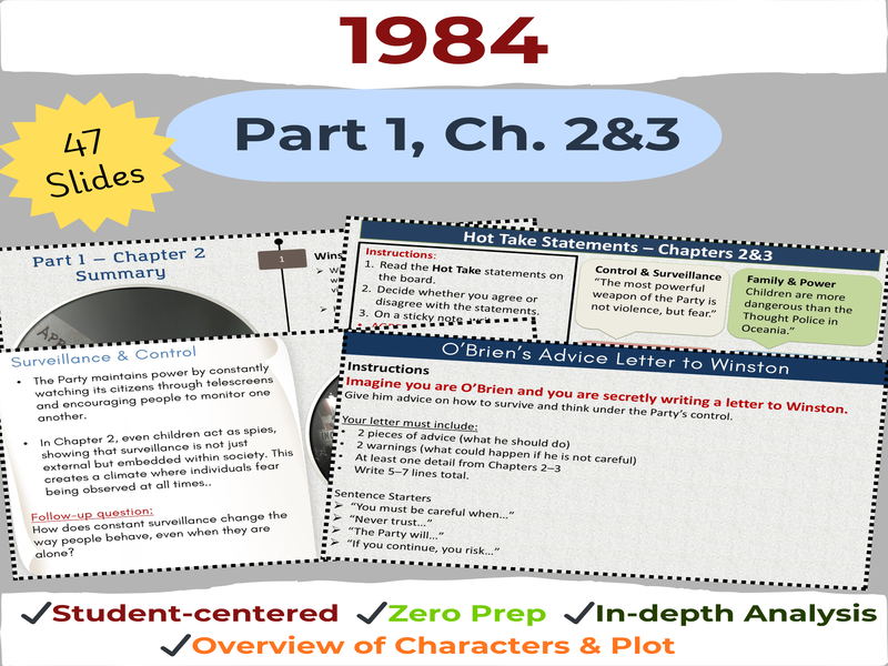 1984 - Nineteen Eighty-Four Part 1 Chapters 2 & 3 PPT Summary and Analysis