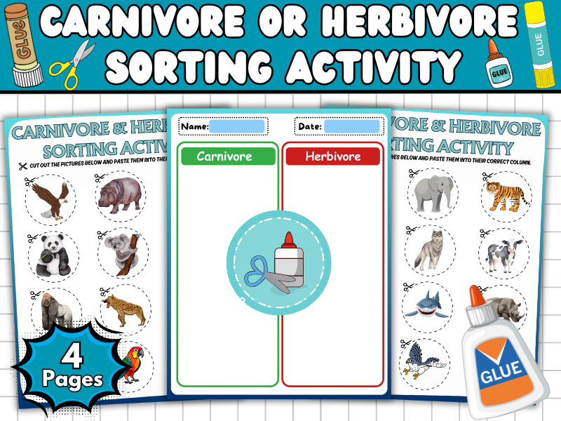 Carnivore or Herbivore Sorting Activity | Animal Diet Classification Worksheet | Cut & Paste Activit
