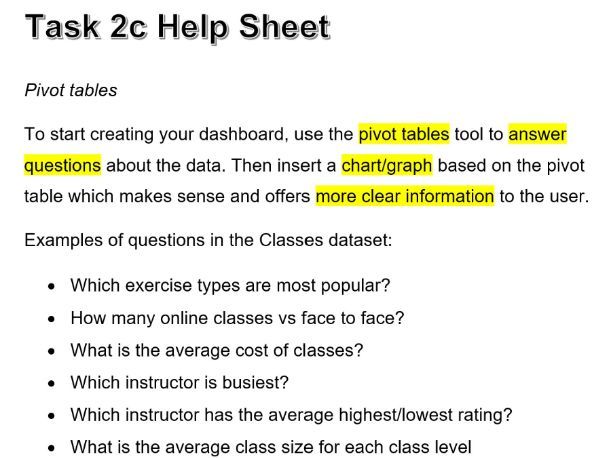 BTEC Tech Awards DIT Component 2 Task 2c Help Sheet - Dashboard