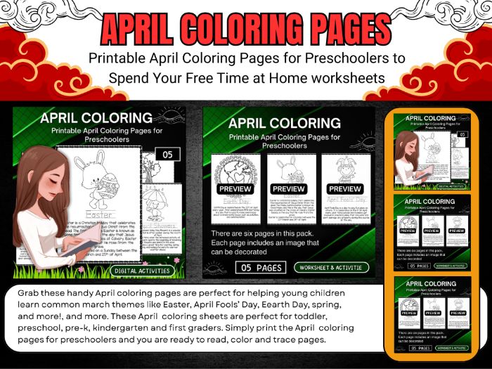 Printable April Coloring Pages for Preschoolers Worksheets for kids school