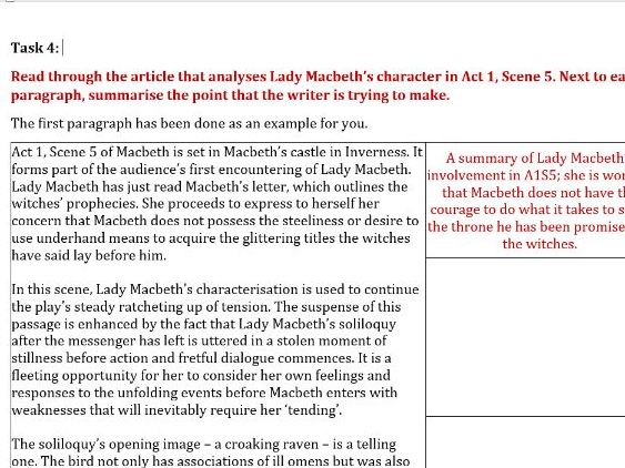 Macbeth Act 1 Remote Learning Worksheets (5 in total)