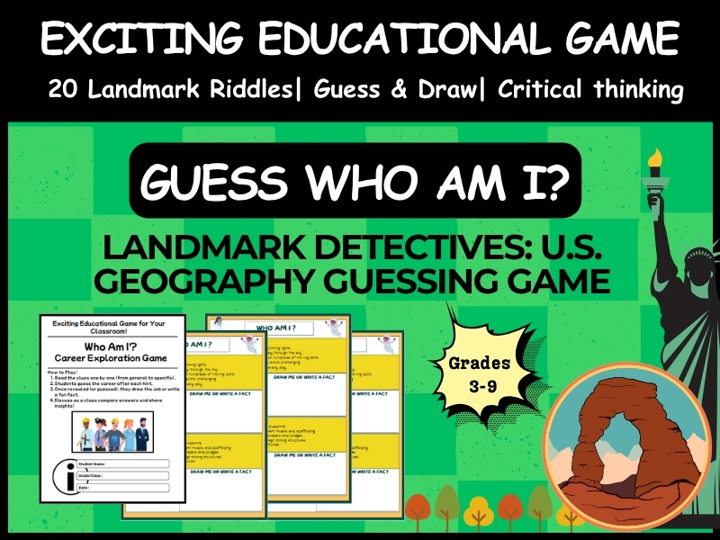 Landmark Detectives: U.S. Geography Guessing Game | American Landmarks Activity & Social Studies