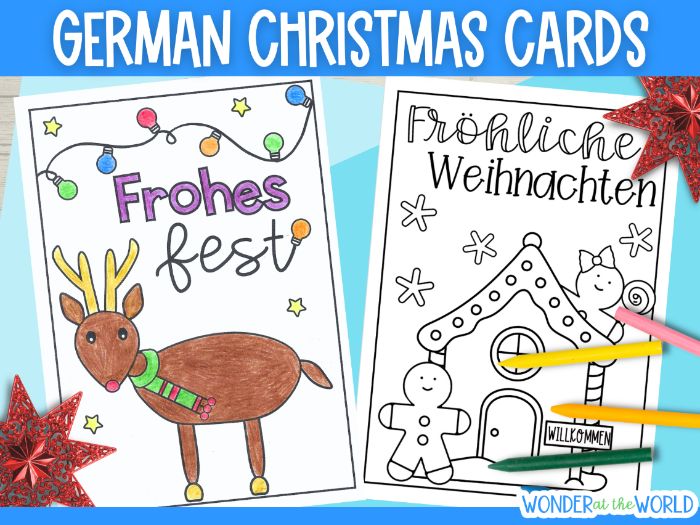 German Christmas cards to print colour and write Weihnachtskarten KS3 MFL