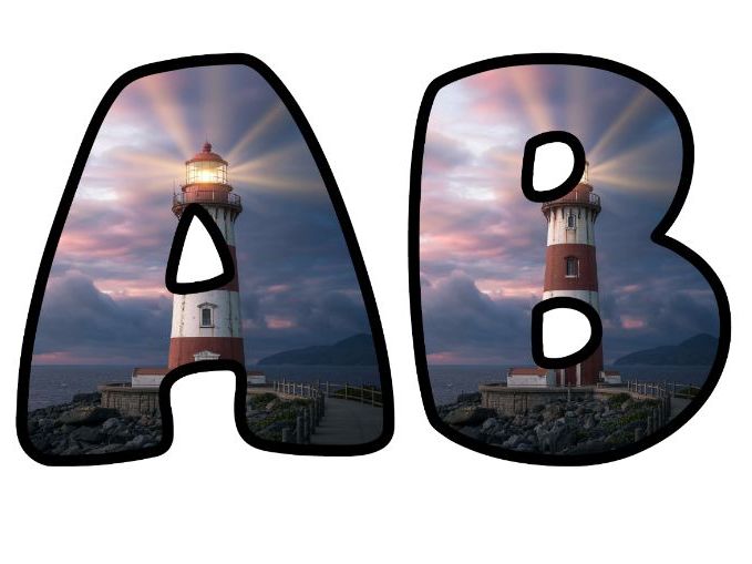 Beautiful Lighthouse Story Classroom Display | Lettering Set | Upper & Lowercase, 0-9 and Signs