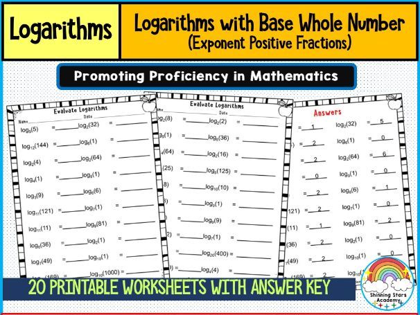 Logarithm with Base Whole Number (Exponent as Whole Number) Worksheets