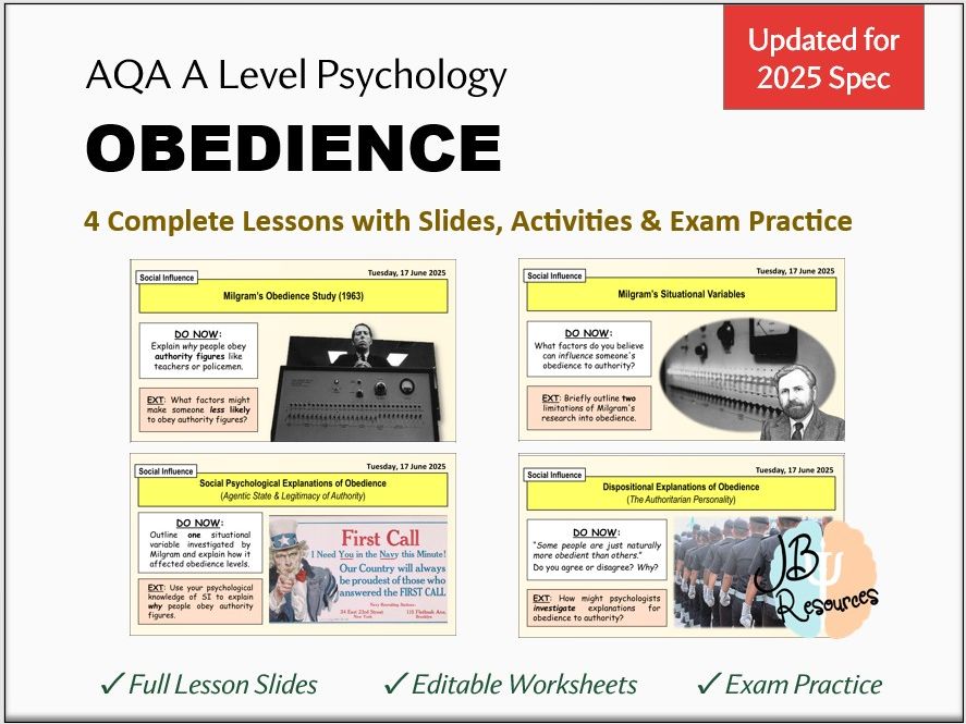OBEDIENCE MINI BUNDLE | AQA A-Level Psychology Social Influence (Updated for Sept 2025)